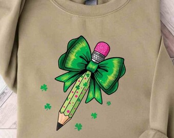 Glücklicher Lehrer St Patricks Day Bleistift PNG, Kleeblatt Schleife (Digitaler Download