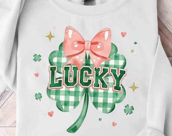 Glückliches Kleeblatt, PNG, Kokette Gingham Kleeblatt Design (Digitaler Download)