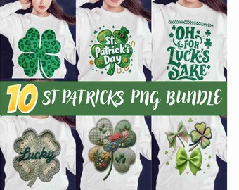 10 St. Patrick's Day PNG-Bundle, Kleeblatt-Designs, Glücksklee-Grafiken (Digitaler Download)