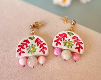 Pink Floral Jewelry Set – Earrings and Necklace with a free gift