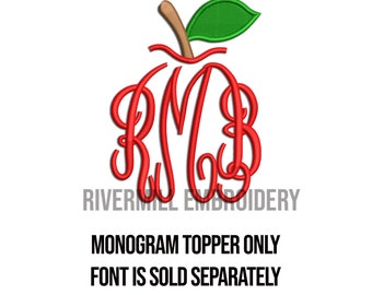 Apple Stem & Leaf Monogram Topper Machine Embroidery Design