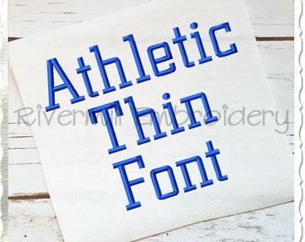 Athletic Block Thin Machine Embroidery Font Alphabet - 3 Sizes