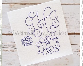 Vintage Intertwined Machine Embroidery Font Monogram Alphabet - 3 Sizes