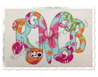 Raggy Intertwined Monogram Applique Machine Embroidery Font Alphabet - 4 Sizes