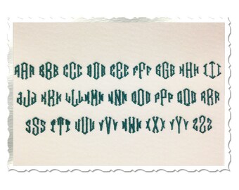 Small Point 3 Letter Monogram Machine Embroidery Font Alphabet - 3/4" Size ONLY
