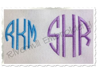 Thin Round 3 Letter Monogram Machine Embroidery Font Alphabet - 3 Sizes