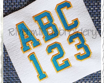 2 Color Varsity Style Machine Embroidery Font Monogram Alphabet - 3 Sizes