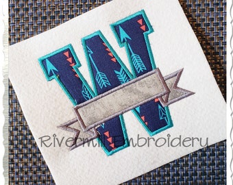 Applique Varsity Letters w/ Banner Machine Embroidery Font Monogram Alphabet - 4 Sizes