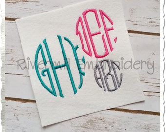 Oval 3 Letter Monogram Machine Embroidery Font Alphabet - 3 Sizes
