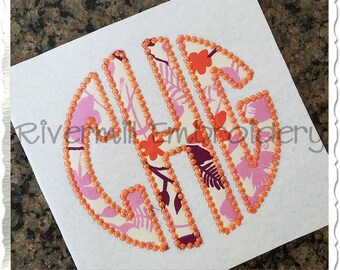 Round Monogram Candlewick Applique Machine Embroidery Font Alphabet - 3 Sizes