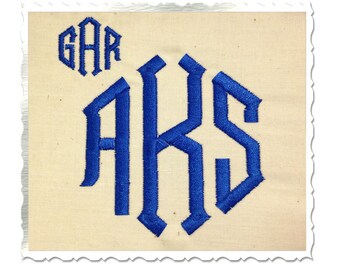 Point 3 Letter Monogram Machine Embroidery Font Alphabet - 3 Sizes