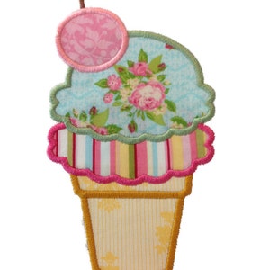 Applikation Kirsche, Doppelkugel Eistüte, Maschinenstickerei, 4 Grössen