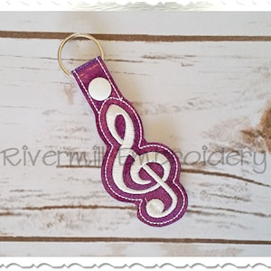 Treble Clef In The Hoop Snap Tab Key Fob Machine Embroidery Design