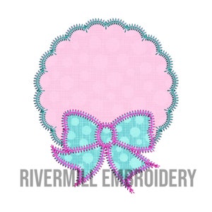 Zig Zag Applique Bow & Scalloped Circle Monogram or Initial Frame Machine Embroidery Design - 4 Sizes
