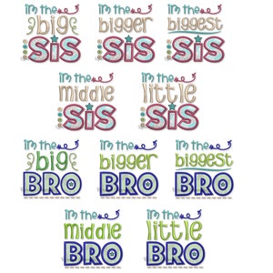 Set of 10 Sibling Big Little Brother Sister Applique Machine Embroidery Design - 4 Sizes Each