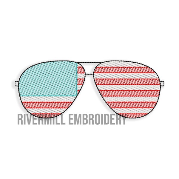 Sketch American Flag Aviator Sunglasses Machine Embroidery Design