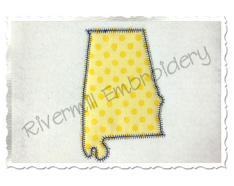 State of Alabama Zig Zag Applique Machine Embroidery Design - 4 Sizes - Instant Download PES DST Digital File Rivermill Embroidery