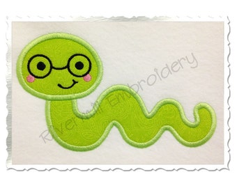 Applique Bookworm Machine Embroidery Design - 4 Sizes