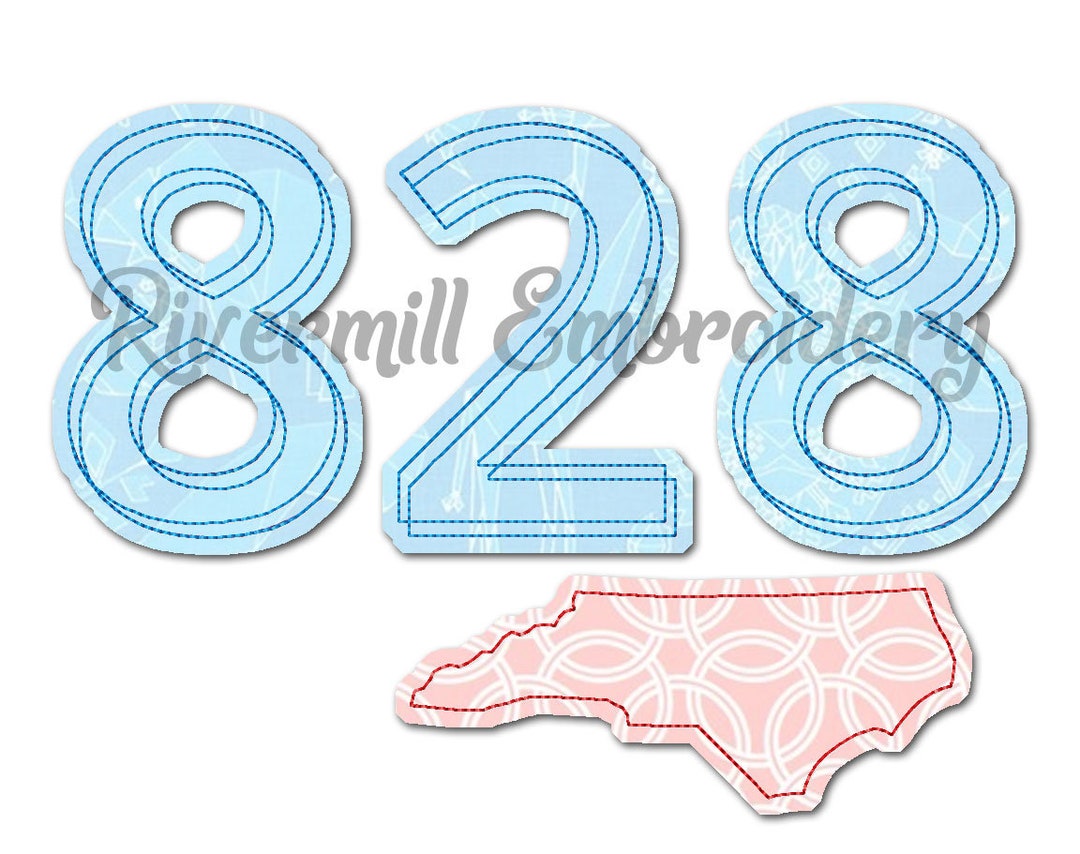 Nc 828 Area Code Raggy Applique Machine Embroidery Design 4 Sizes Etsy