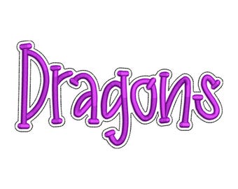 Dragons with a Bean Stitch Outline Machine Embroidery Design - 5 Sizes - Instant Download Digital Design File - Rivermill