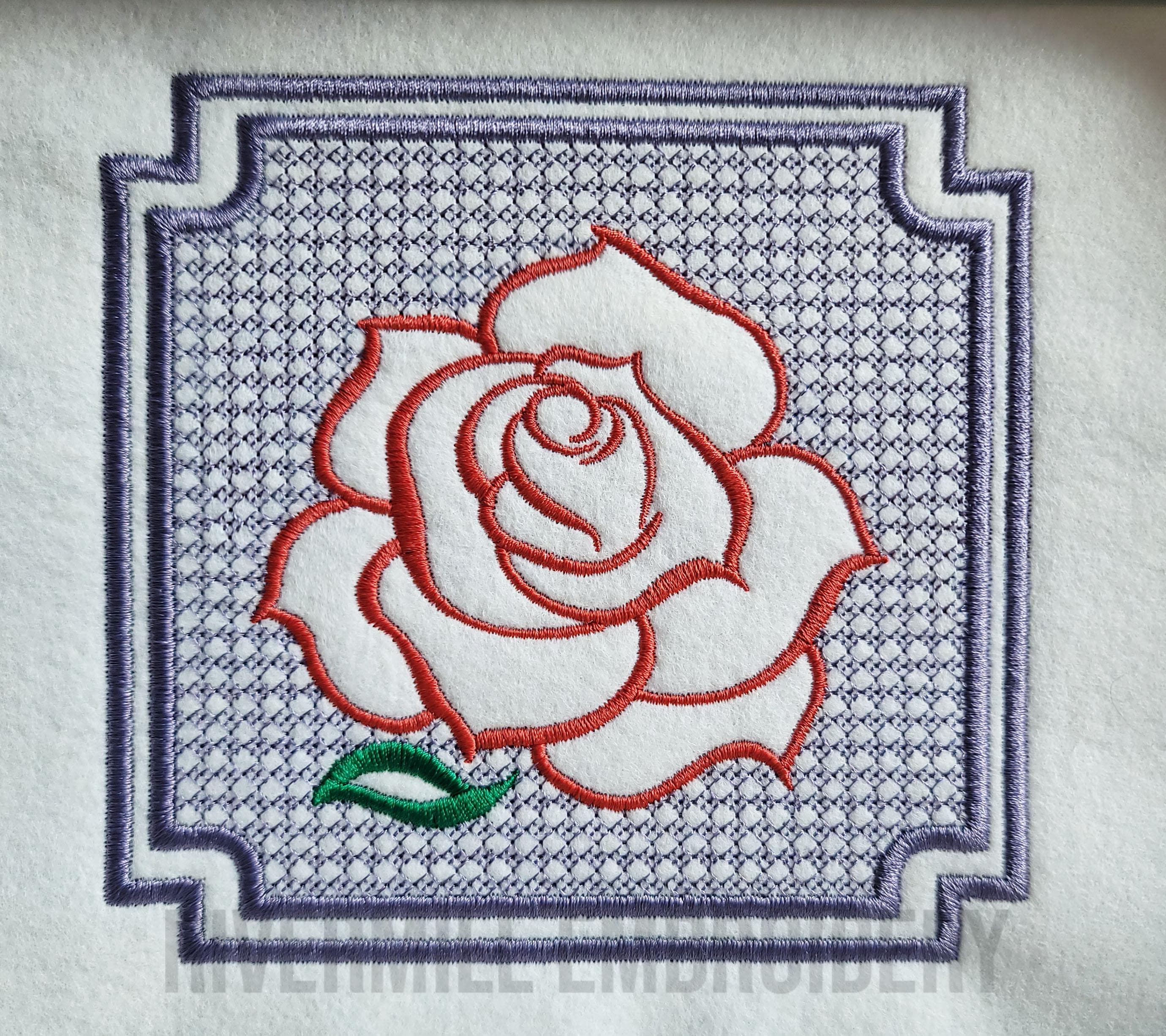 エンボス加工されたバラの機械刺繍デザイン - 4x4 -5x7 - 6x10 即時