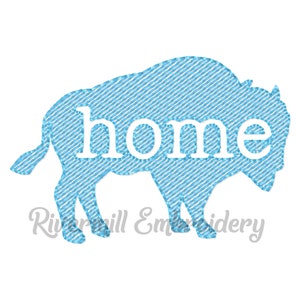 May include: Blue denim buffalo silhouette with the word "home" in white text.