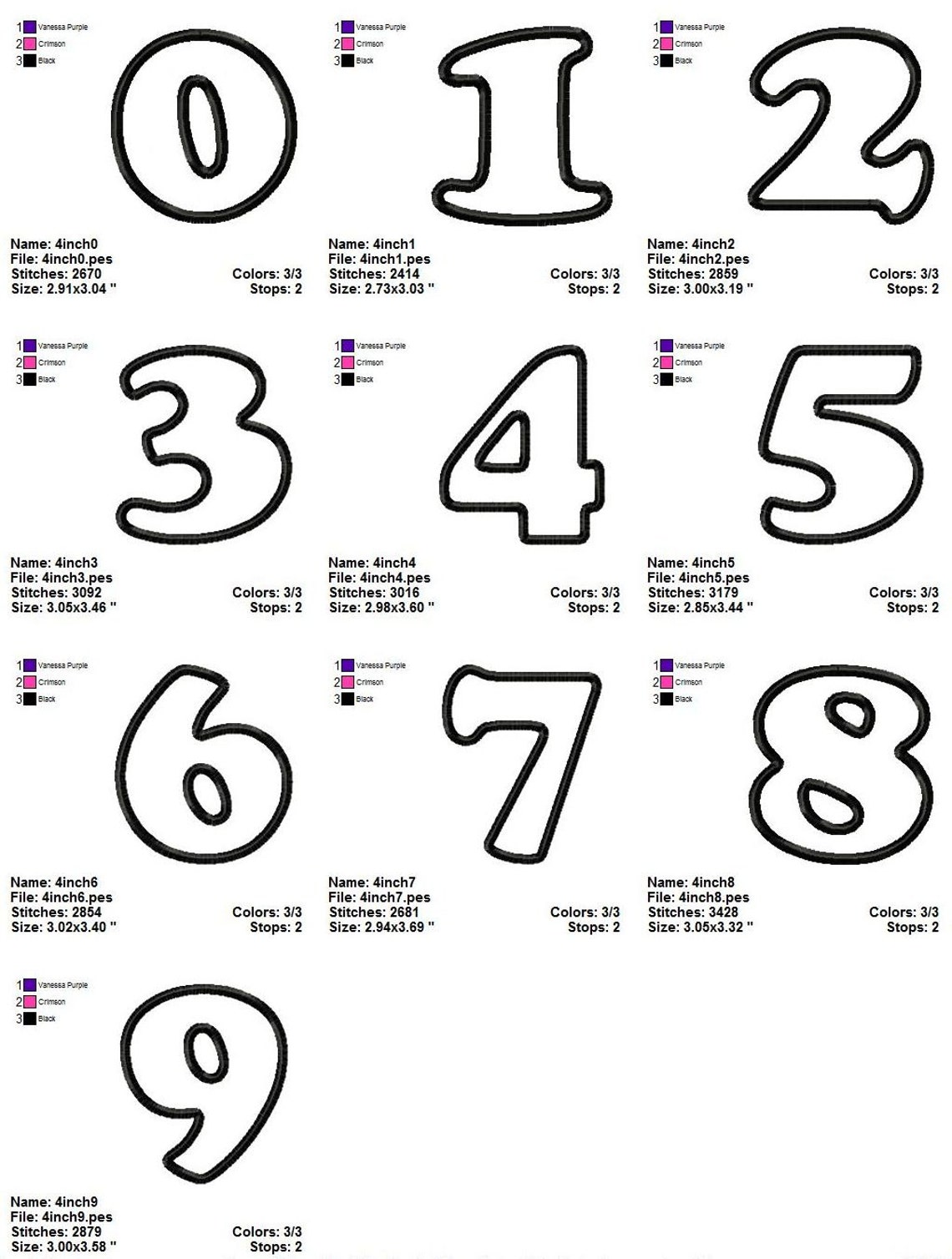 Puffy Applique Numbers Machine Embroidery Designs 5 Sizes Etsy