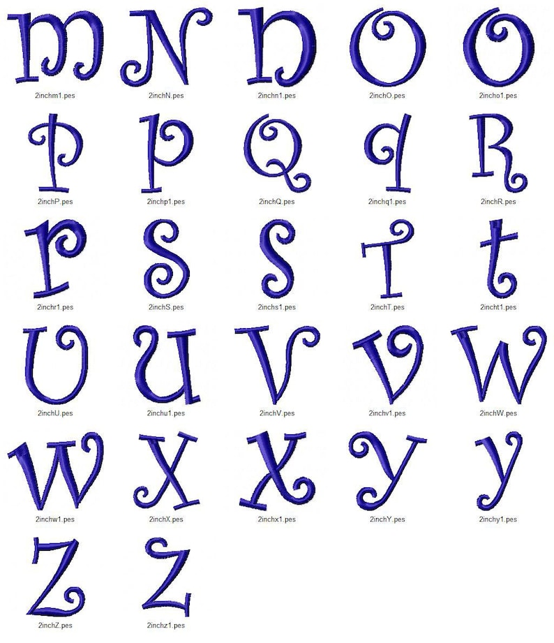 Curlz Machine Embroidery Font Monogram Alphabet 3 Sizes Etsy