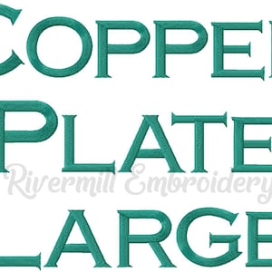 May include: Copper Plate Large embroidery design in a teal green color.