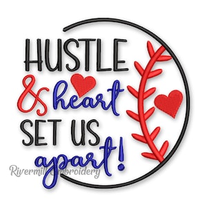 Hustle & Heart Sets Us Apart Baseball or Softball Machine Embroidery Design - 4 Sizes