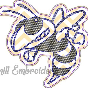 Diseño de bordado a máquina con apliques de chaqueta amarilla (4 tamaños) - Descarga instantánea - Archivo digital PES DST - Rivermill Embroidery