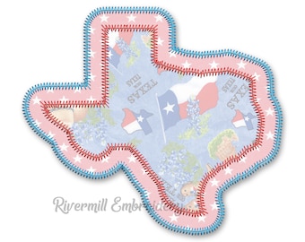 Zig Zag Double Applique State of Texas Machine Embroidery Design - 4 Sizes