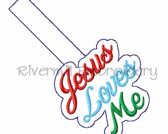 Jesus Loves Me In The Hoop Snap Tab Key Fob Machine Embroidery Design