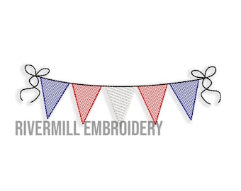 Red White & Blue Bunting Sketch Machine Embroidery Design #3