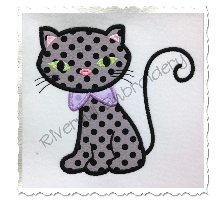 Black Cat Applique Machine Embroidery Design 4 Sizes Etsy