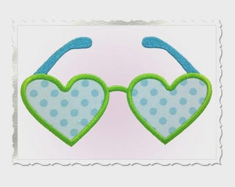 Applique Heart Shaped Sunglasses Machine Embroidery Design - 4 Sizes - Instant Download PES DST Digital File Rivermill Embroidery