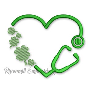 St Patrick's Day Shamrock Stethoscope Monogram or Initial Frame Machine Embroidery Design - 4 Sizes