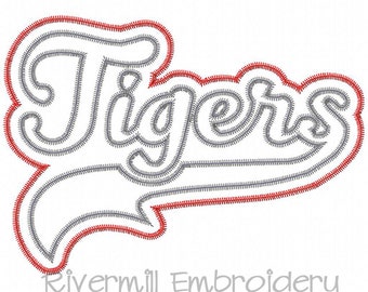 Zig Zag Double Applique Tigers Machine Embroidery Design - 4 Sizes - Instant Download PES DST Digital File Rivermill Embroidery