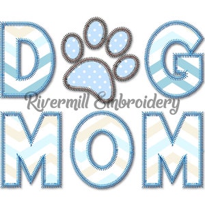 Zig Zag Applique Dog Mom with a Paw Print Machine Embroidery Design - 4 Sizes - Instant Download PES DST Digital File Rivermill Embroidery