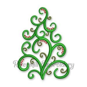 Swirl Christmas Tree Machine Embroidery Design - 4 Sizes