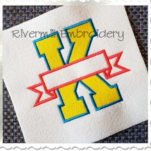 2 Color Varsity Style Letters w/ Banner Machine Embroidery Font Monogram Alphabet - BX Files Included Instant Download Design PES DST +