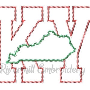 Puede incluir: Letras bordadas rojas "KY" con un contorno verde del estado de Kentucky dentro de la "Y".