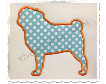 Applique Pug Dog Silhouette Machine Embroidery Design - 4 Sizes