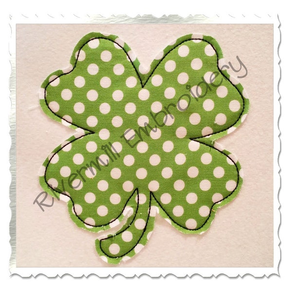 Raggy Applique Four Leaf Clover Machine Embroidery Design - 4 Sizes