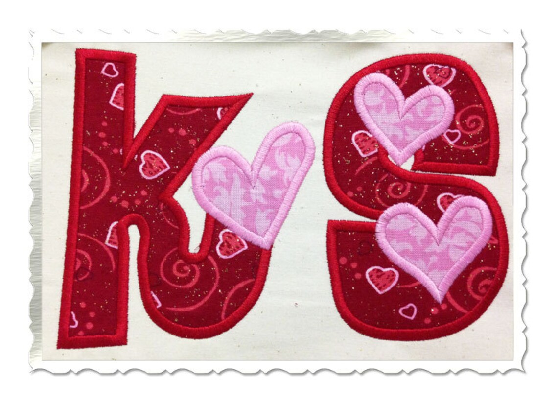 Hearts Applique Machine Embroidery Font Alphabet 4 Sizes Etsy