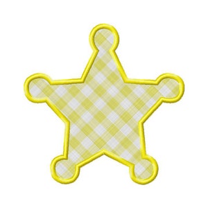 May include: A yellow five-pointed star with a gingham pattern inside and a yellow outline.