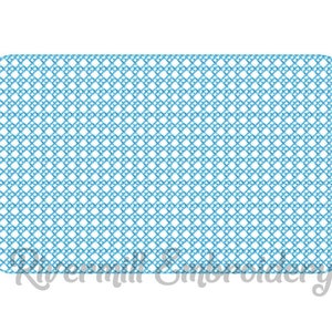 May include: A blue and white checkered pattern with a repeating diamond shape.
