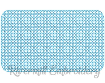 May include: A blue and white checkered pattern with a repeating diamond shape.