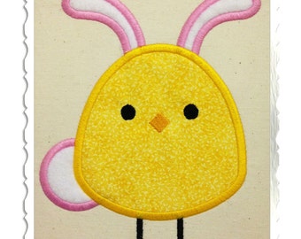 Easter Chick With Bunny Ears & Tail Applique Machine Embroidery Design - 4 Sizes