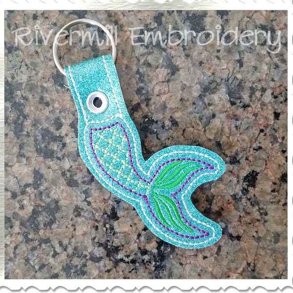 Mermaid Tail In The Hoop Snap Tab Key Fob Machine Embroidery Design